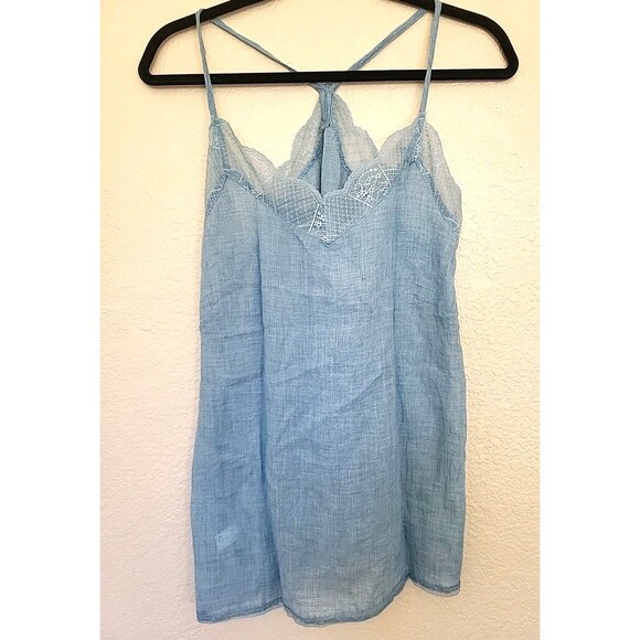 Womens Camisole Top Sm Blue Gauze Lace Spaghetti Strap Tank Femine Cottage Core - Picture 1 of 7